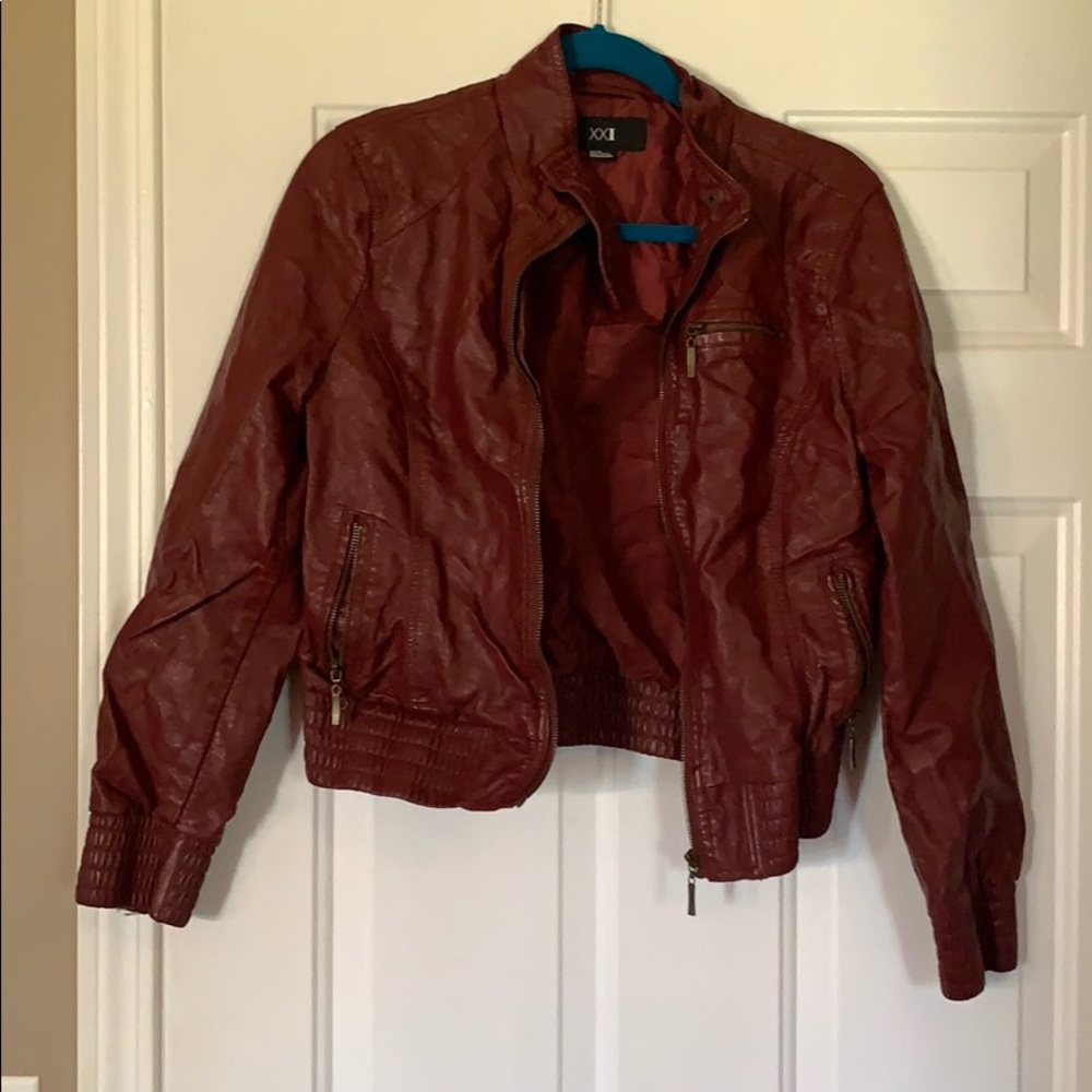 Maroon faux leather jacket worn once